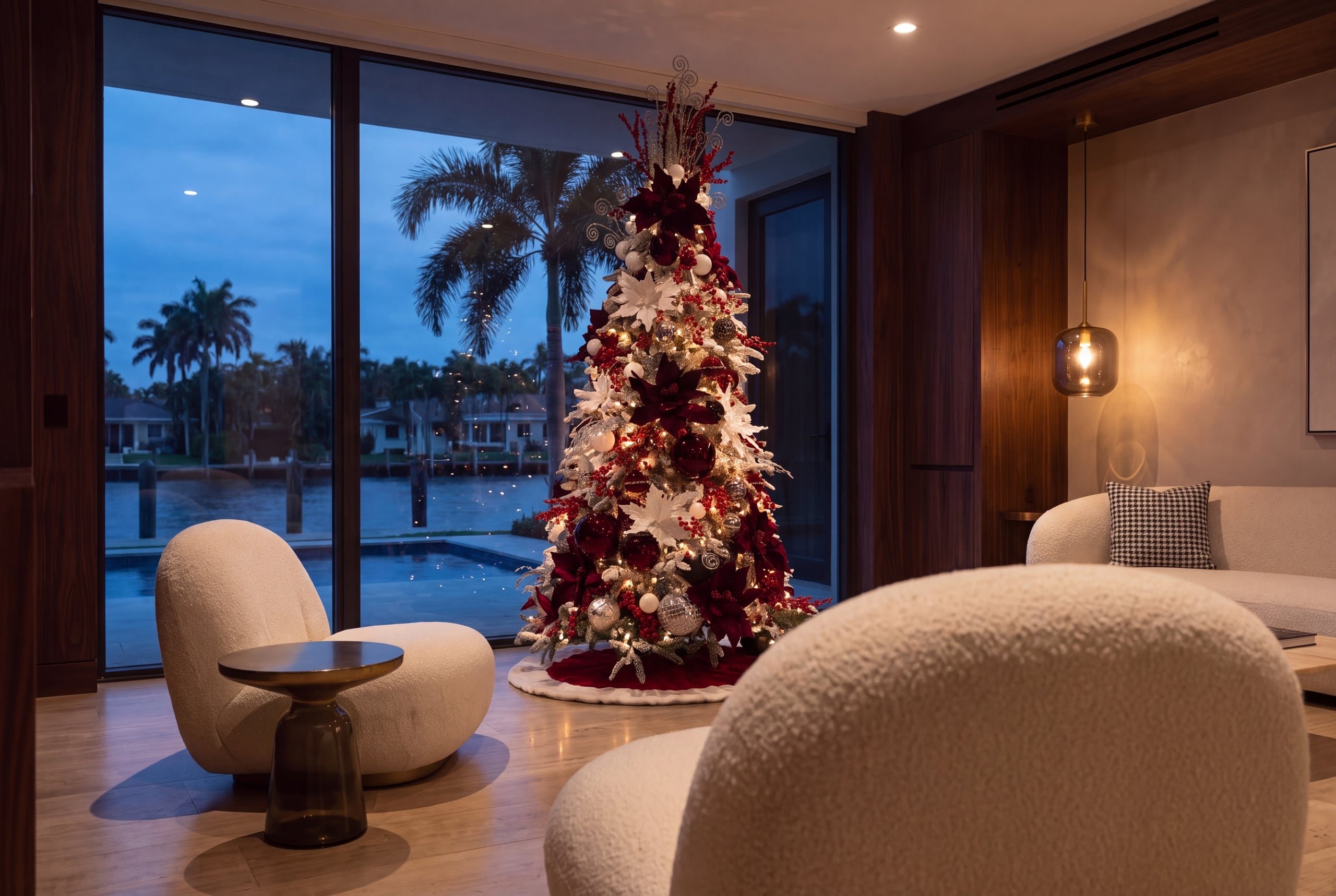 The same tree from the seating side, with the water beyond.