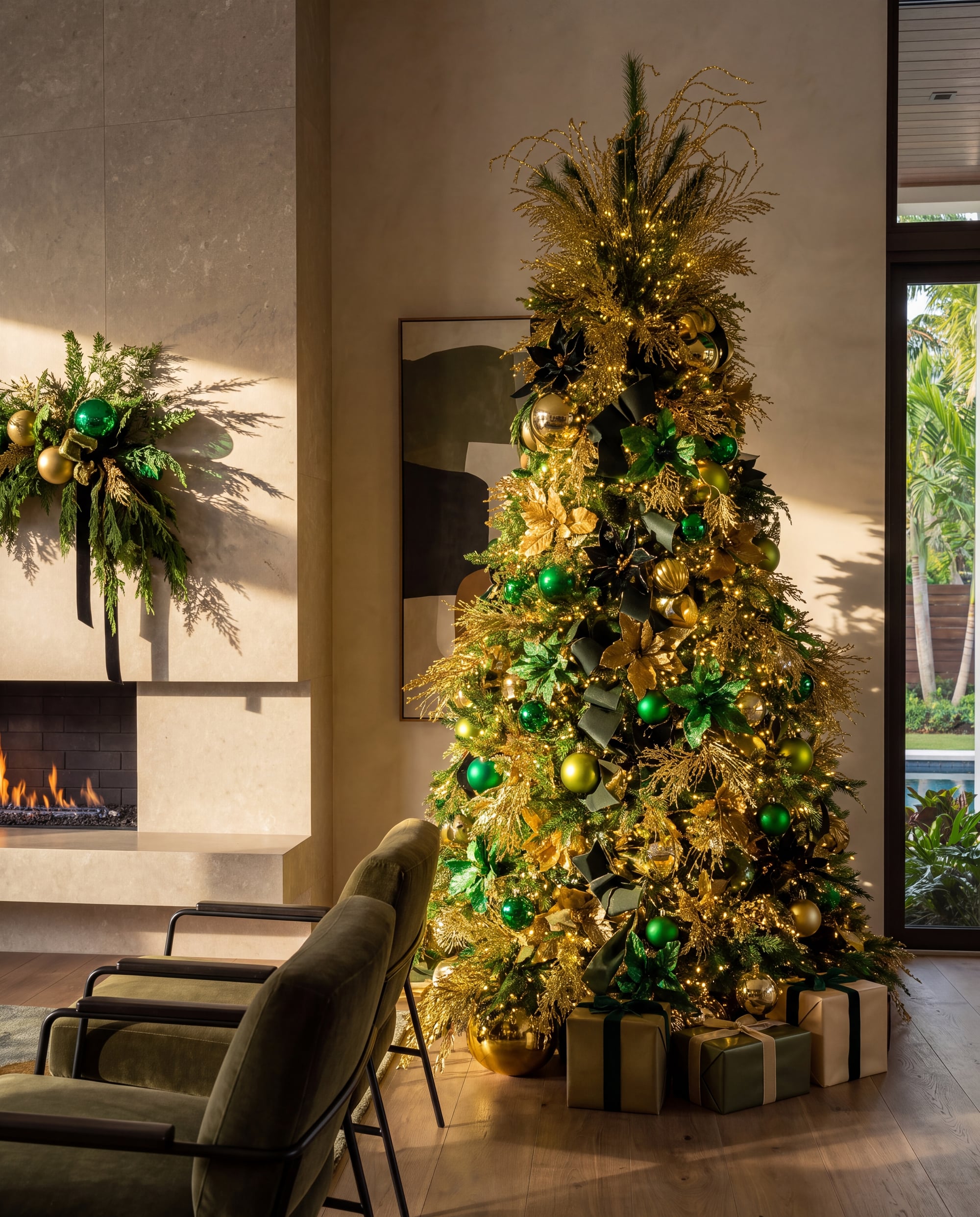 The tree and the garland, in the same frame.
